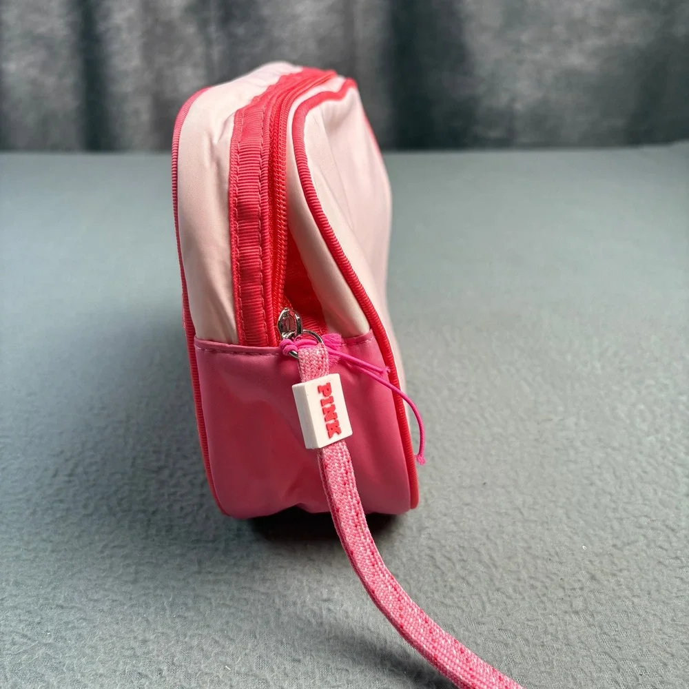 Pink Victoria's Secret Cosmetic Bag Mesh Pouch Wristlet Travel Case Pink NEW